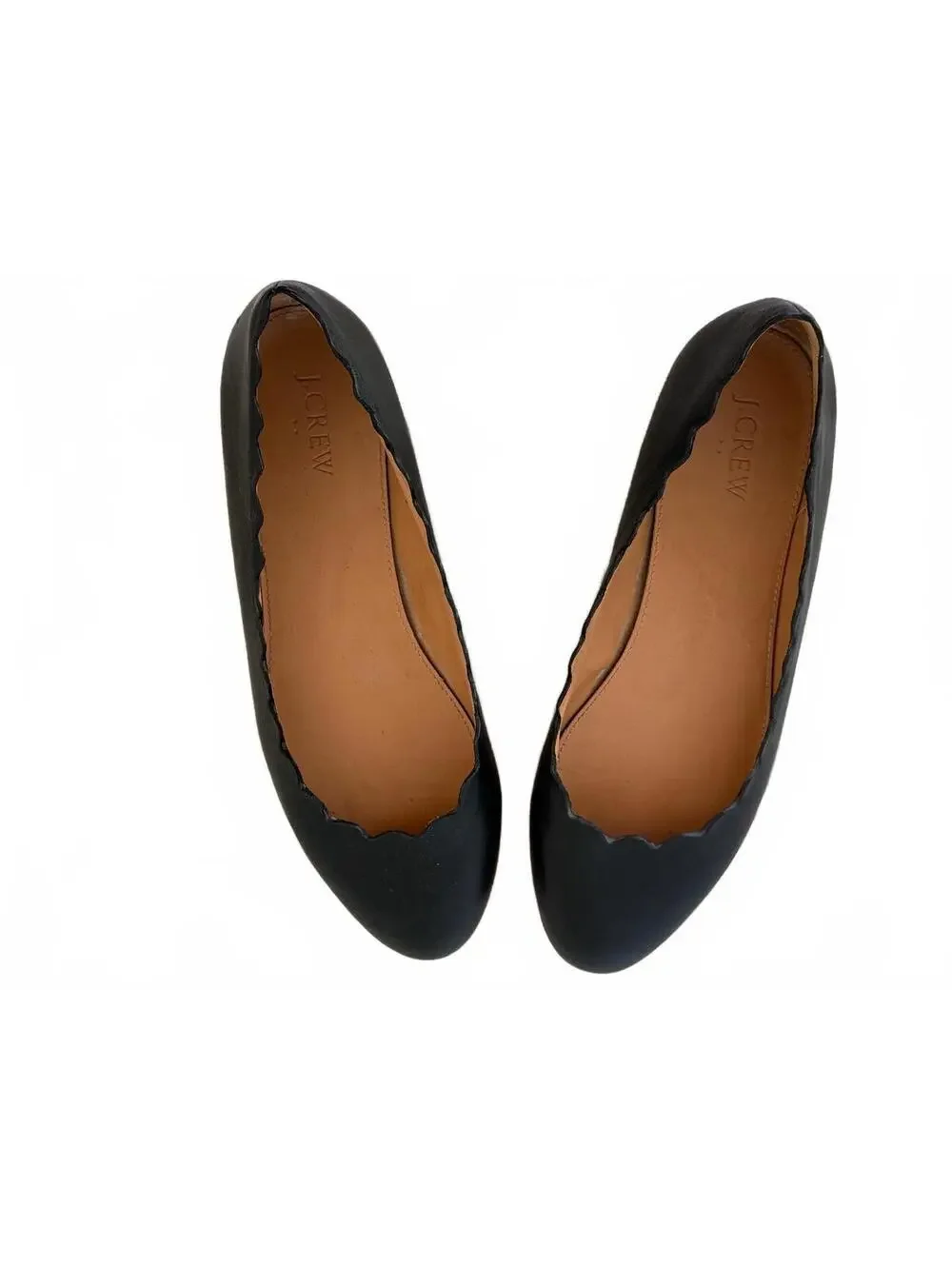 J.Crew Black Leather Scalloped Edge Ballet Flats Size 9.5